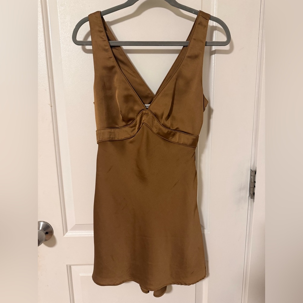 Abercrombie & Fitch Satin Mini Dress in Warm Brown